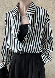 Unique Peter Pan Collar Striped Shirt Long Sleeve