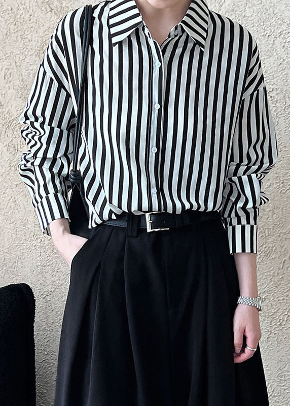 Unique Peter Pan Collar Striped Shirt Long Sleeve