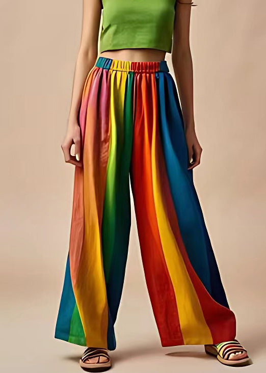 Unique Photo Color Elastic Waist Patchwork Cotton Pants Summer