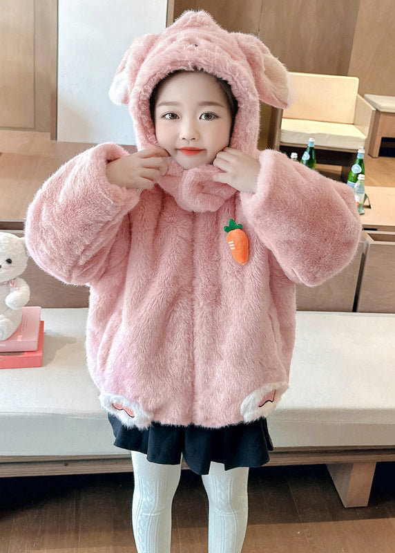 Unique Pink Carrot Mink Velvet Thick Girls Hoodie Coat Spring