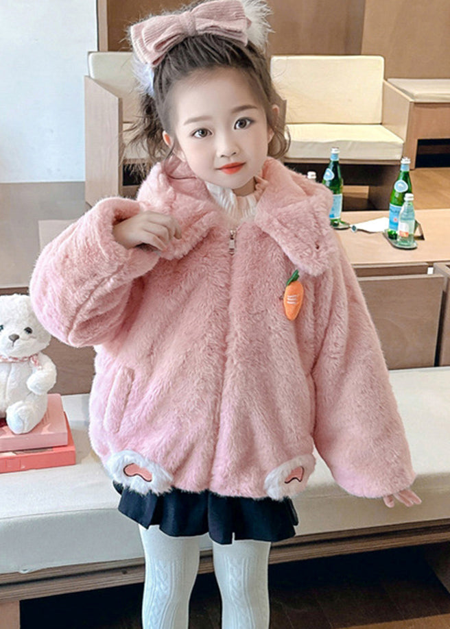 Unique Pink Carrot Mink Velvet Thick Girls Hoodie Coat Spring