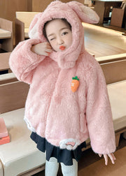 Unique Pink Carrot Mink Velvet Thick Girls Hoodie Coat Spring