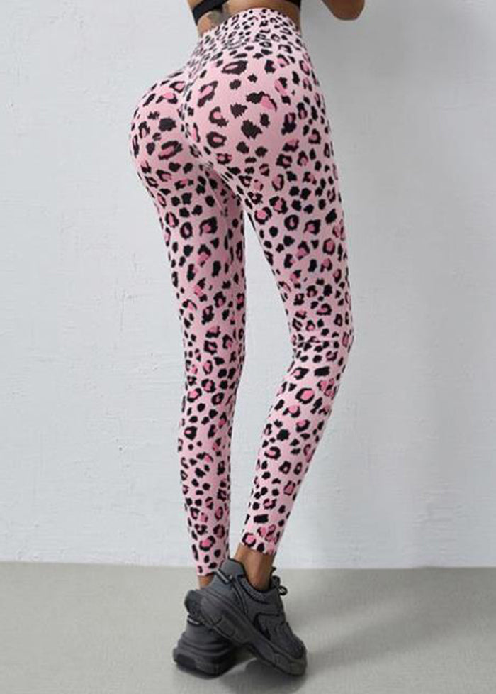 Unique Pink Leopard Butt Scrunch High Waist Nylon Yoga Pants