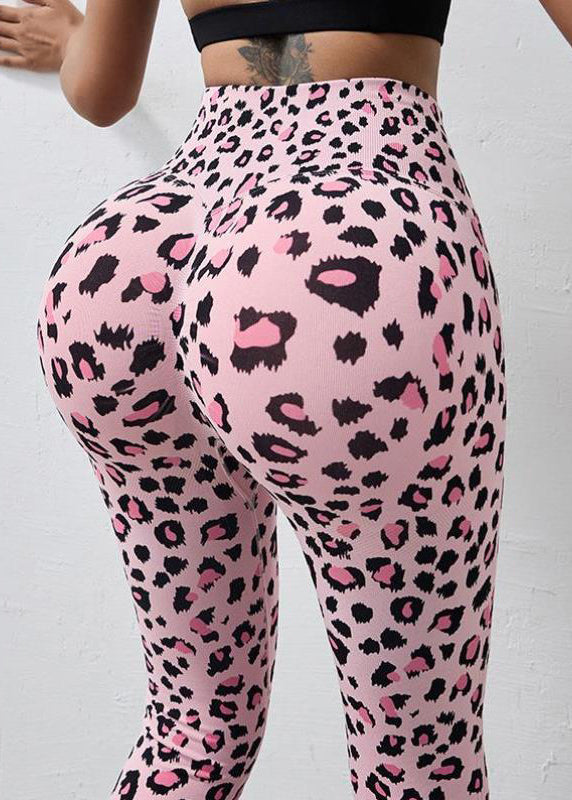 Unique Pink Leopard Butt Scrunch High Waist Nylon Yoga Pants