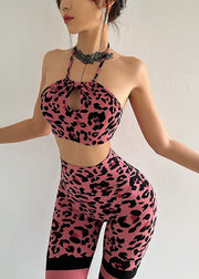 Unique Pink Leopard Sports Bra And Leggings Set Suit Surf Leggings