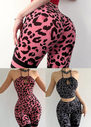 Unique Pink Leopard Sports Bra And Leggings Set Suit Surf Leggings