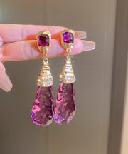 Unique Purple Alloy Zircon Resin Watch Drip Drop Earrings