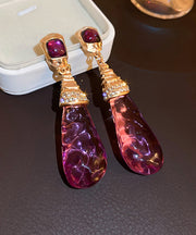 Unique Purple Alloy Zircon Resin Watch Drip Drop Earrings