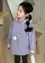 Unique Purple Asymmetrical Patchwork Zippered Detachable Girls Hoodie Coat Fall