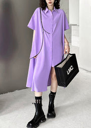 Unique Purple Asymmetrical Zippered Patchwork Chiffon Shirts Dresses Summer