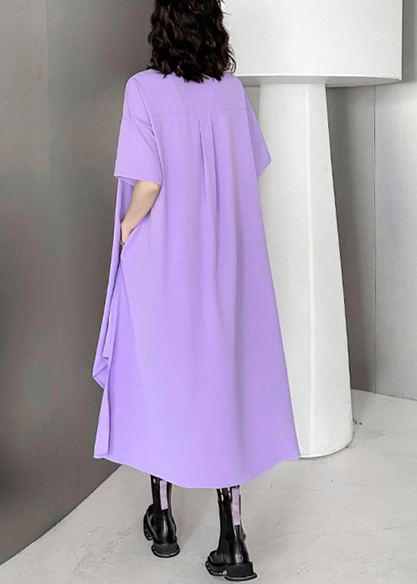 Unique Purple Asymmetrical Zippered Patchwork Chiffon Shirts Dresses Summer