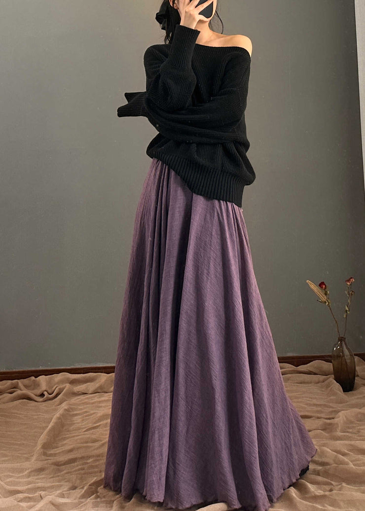 Unique Purple Elastic Waist Exra Large Hem Cotton Skirt Fall