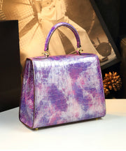 Unique Purple Embossed Solid Durable Calf Leather Tote Handbag