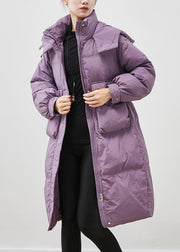 Unique Purple Hooded Pockets Duck Down Puffers Jackets Winter