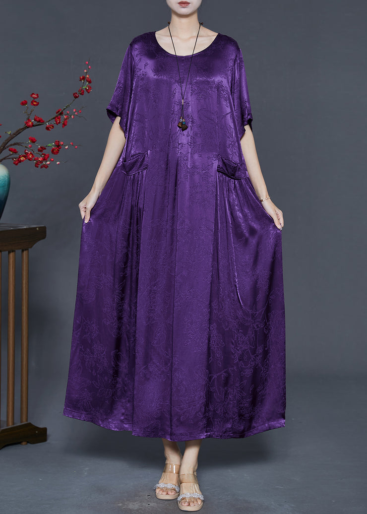 Unique Purple Oversized Jacquard Silk Holiday Dress Summer