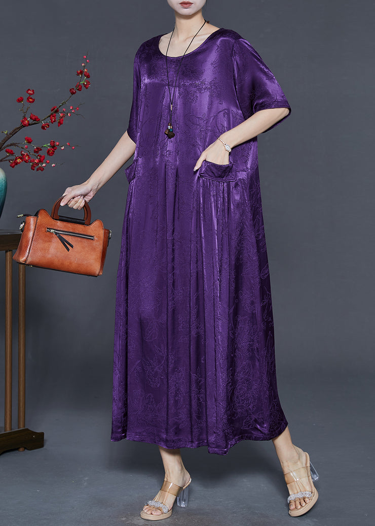 Unique Purple Oversized Jacquard Silk Holiday Dress Summer