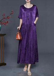 Unique Purple Oversized Jacquard Silk Holiday Dress Summer