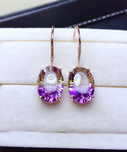 Unique Purple Sterling Silver Alloy Crystal Drop Earrings