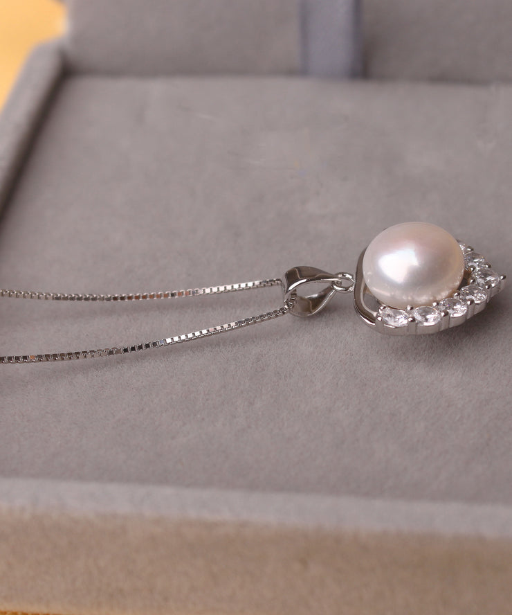 Unique Purple Sterling Silver Zircon Pearl Pendant Necklace