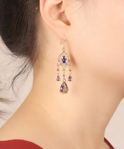 Unique Purple Sterling Silver Zircon Tassel Drop Earrings