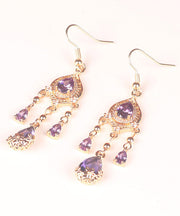 Unique Purple Sterling Silver Zircon Tassel Drop Earrings