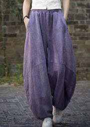 Unique Purple Tie Dye Pockets Linen Pants Summer