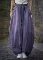 Unique Purple Tie Dye Pockets Linen Pants Summer