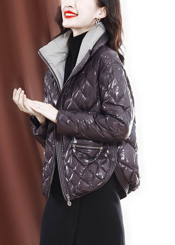 Unique Purple Zip Up Side Open Fine Cotton Filled Women Witner Coats