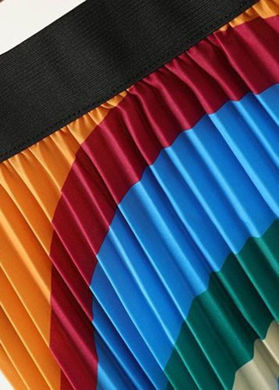 Unique Rainbow Wrinkled Striped Chiffon Skirt Summer