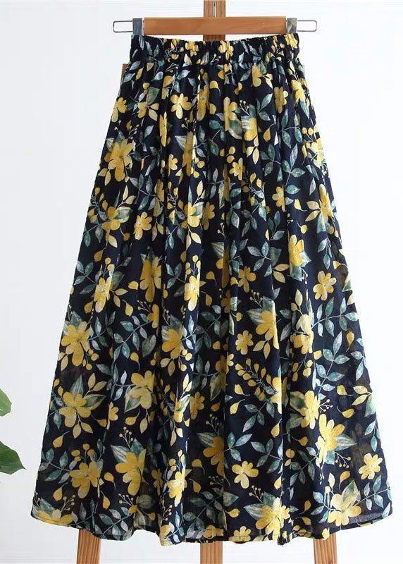 Unique Blue-geometry elastic waist Striped Skirt Spring