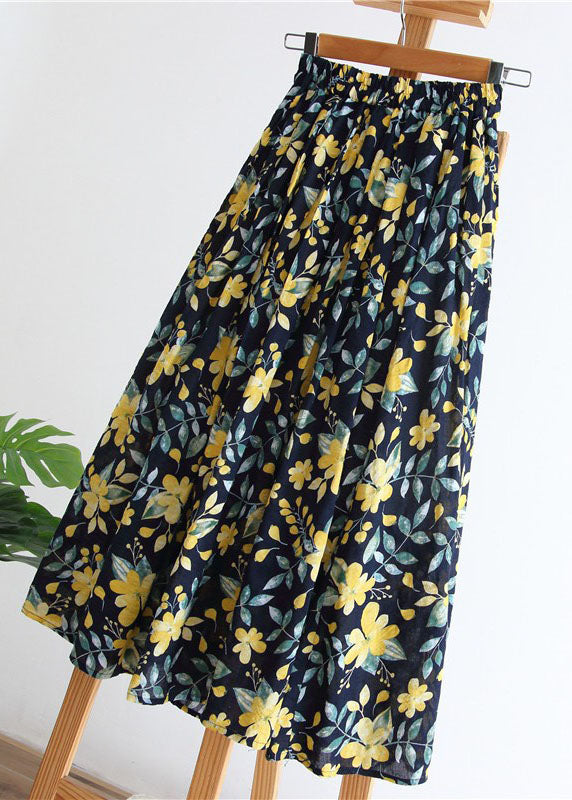 Unique Blue-geometry elastic waist Striped Skirt Spring