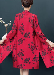 Unique Red Embroidered Side Open Patchwork Thin Silk Coat Fall