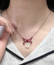 Unique Red Hand Woven Jade Bow Pendant Necklace