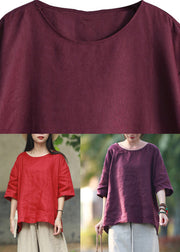 Unique Red Low High Design Linen Top Half Sleeve