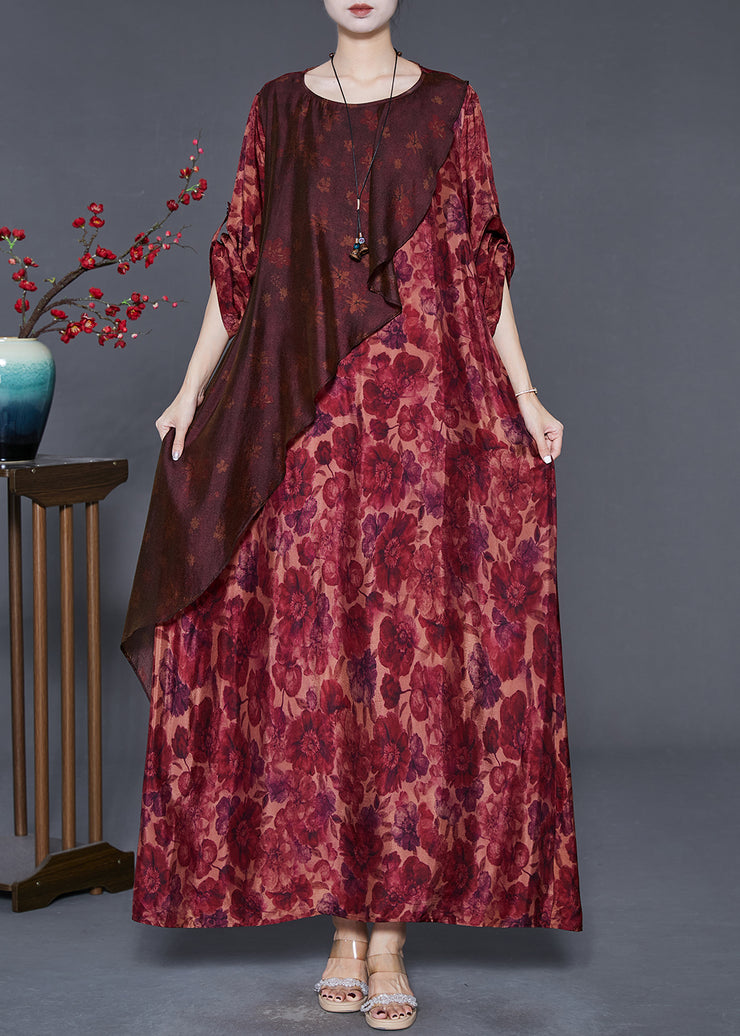 Unique Red Oversized Print Silk Maxi Dresses Spring