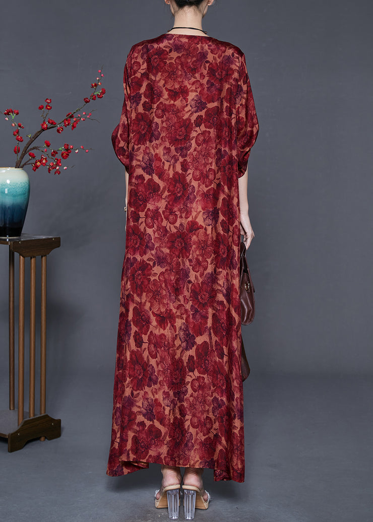 Unique Red Oversized Print Silk Maxi Dresses Spring