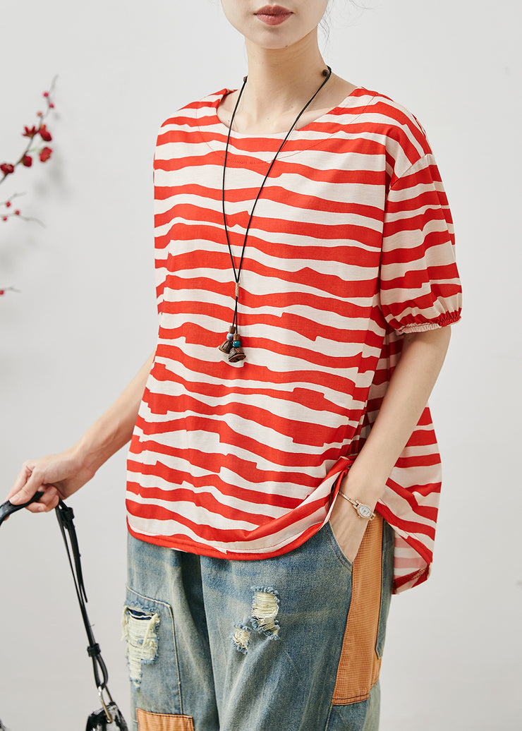 Unique Red Oversized Striped Cotton Tanks Summer