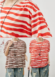 Unique Red Oversized Striped Cotton Tanks Summer