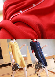 Unique Red Peter Pan Collar Button Knit Dresses Half Sleeve