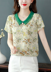 Unique Red Peter Pan Collar Print Chiffon Shirt Tops Summer