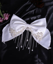 Unique Red Silk Cotton Pearl Bow Tassel Hairpin