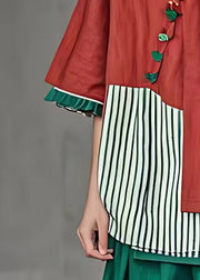 Unique Red Striped Patchwork Tops Summer