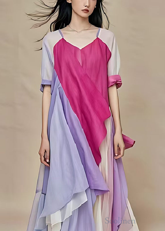 Unique Rose Asymmetrical Patchwork Cotton Maxi Dresses Summer