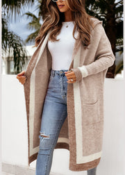 Unique Rose Hooded Pockets Casual Knit Cardigans Fall