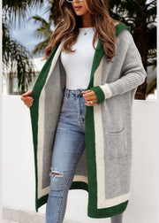 Unique Rose Hooded Pockets Casual Knit Cardigans Fall