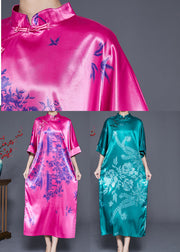 Unique Rose Print Silk Chinese Style Cheongsam Dress Summer