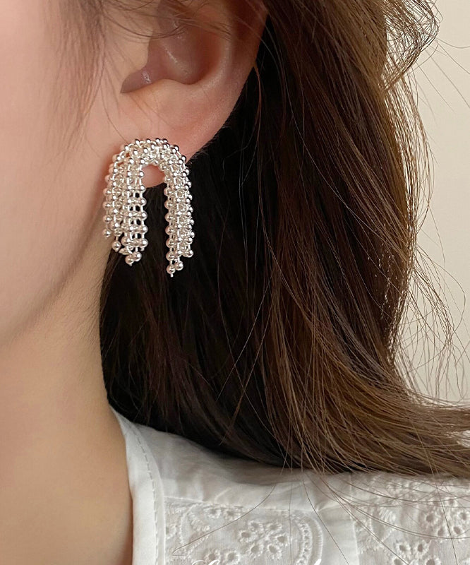 Unique Silk Metal Fireworks Tassel Hoop Earrings