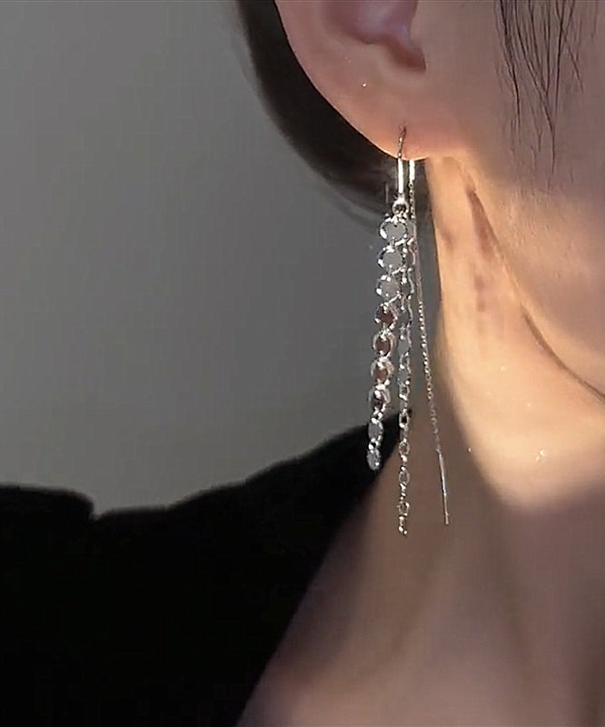 Unique Silk Stainless Steel Sequin Tassel Drop Earrings