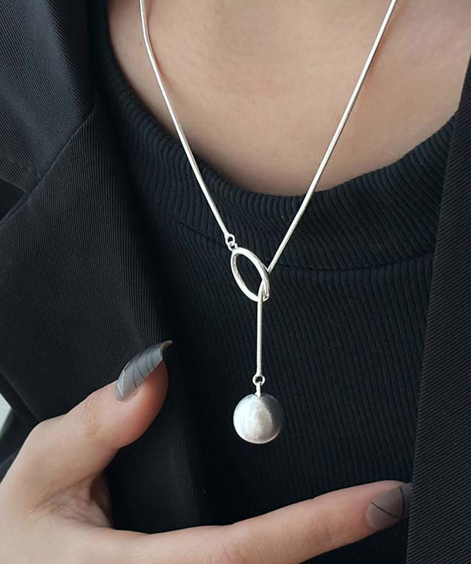 Unique Silk Sterling Silver Ball Pendant Necklace