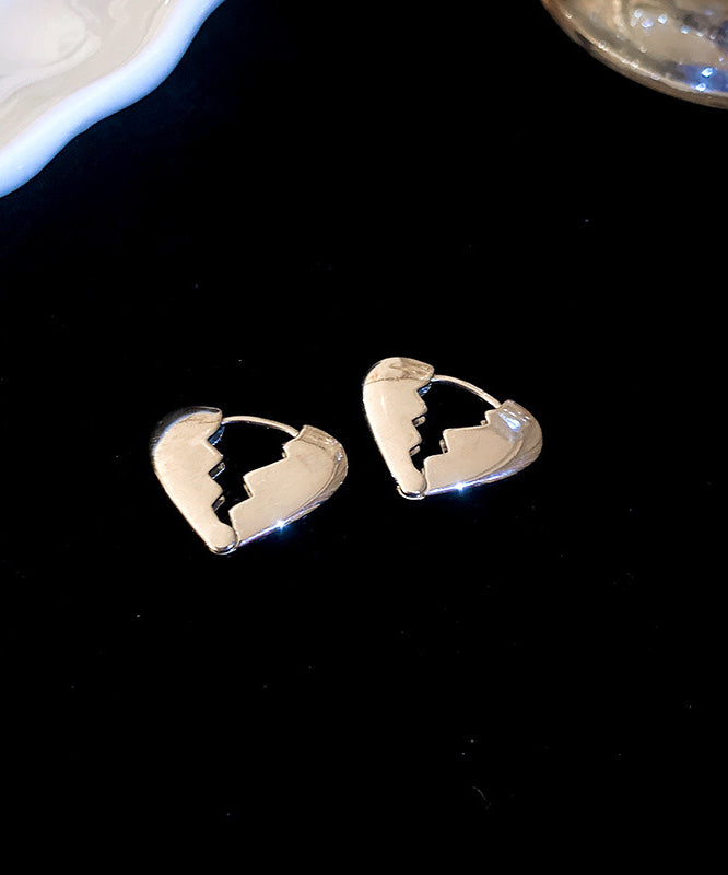 Unique Silk Sterling Silver Heart Shape Hollowed Out Stud Earrings